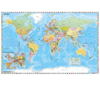 Weltkarte mit Ausschnitt Zentraleuropa zum Pinnen
