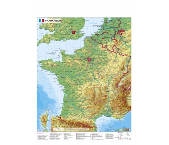Frankreich physisch mit UNESCO-Welterbestätten und Nationalparks Frankreichs - Poster
