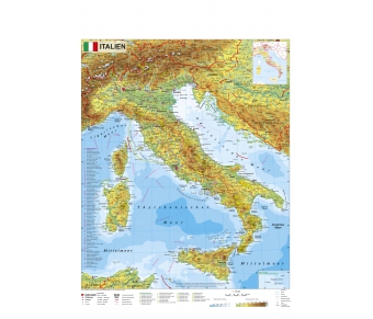 Italien physisch mit UNESCO-Welterbestätten und Nationalparks Italiens - Poster
