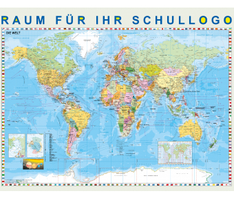 Weltkarte politisch mit Flaggen, deutsche Beschriftung