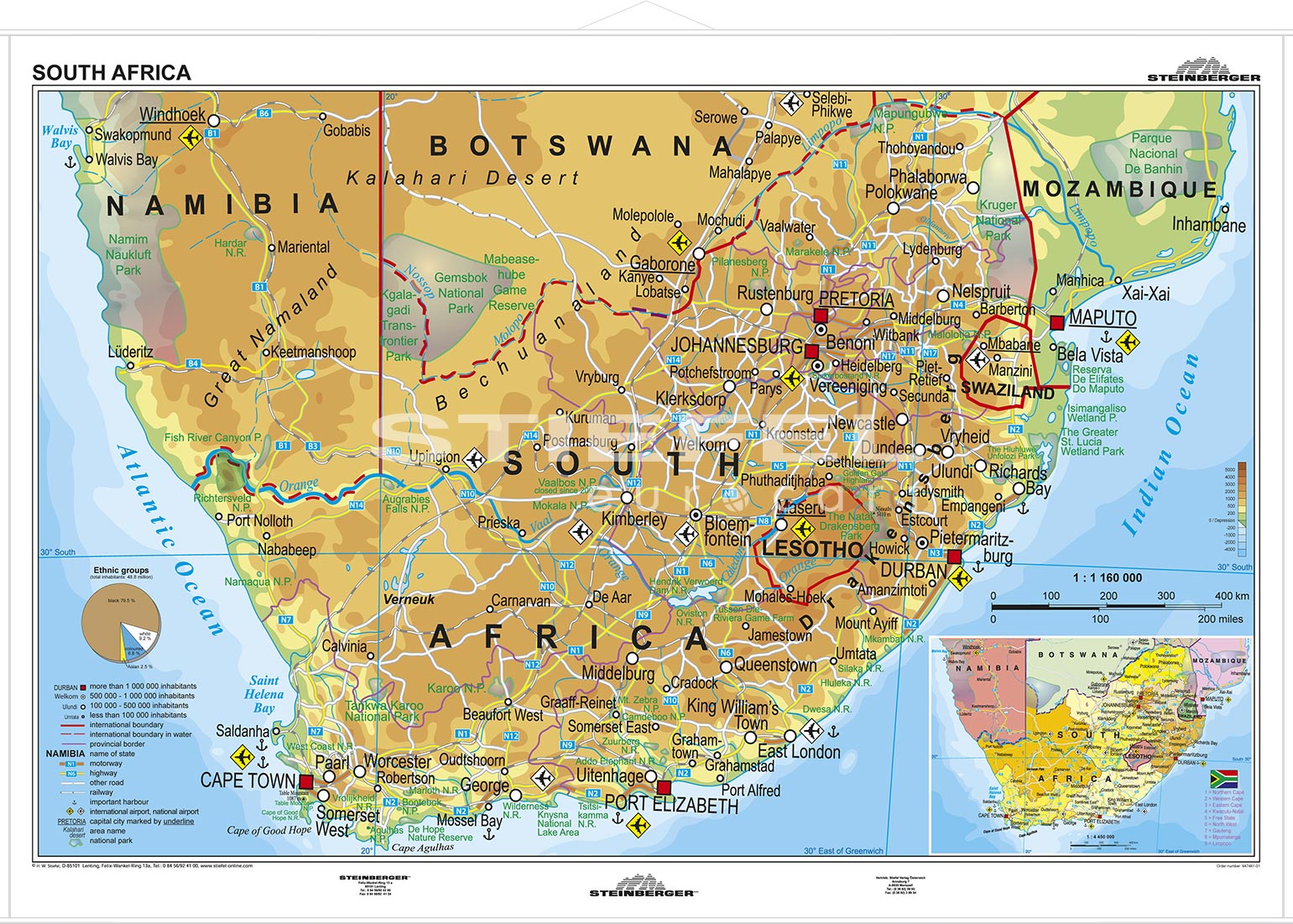 Südafrika physisch (englisch) - Lerndino.de