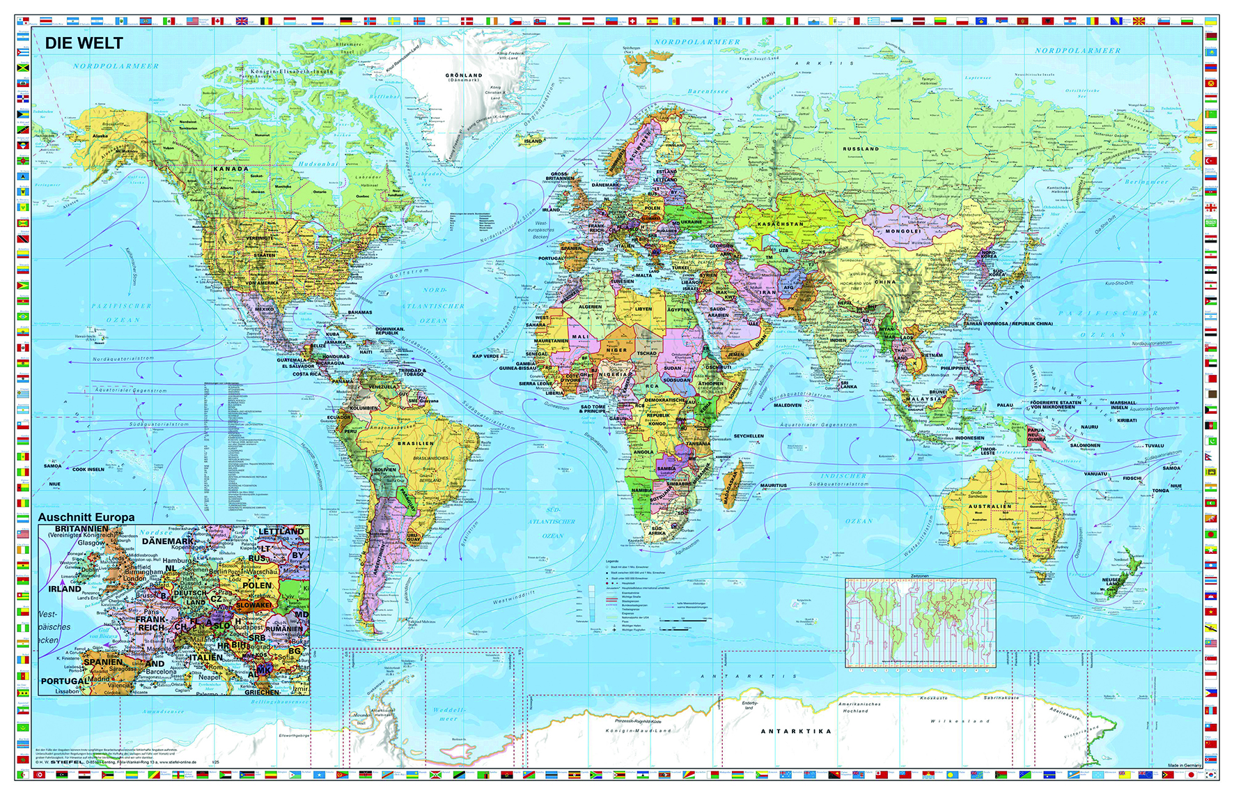 Duo-Schreibunterlag Weltkarte physisch Weltkarte mit Ausschnitt Zentraleuropa