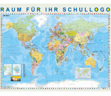 B1-Karte Weltkarte politisch mit Flaggen, deutsche Beschriftung