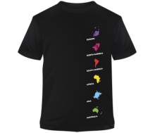 T-Shirt schwarz Promodoro Aufdruck Kontinente bunt
