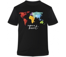 T-Shirt schwarz Promodoro Aufdruck Welt bunt LEUCHTEND