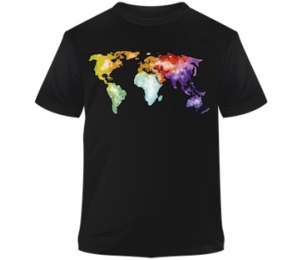 T-Shirt schwarz Promodoro Aufdruck Welt bunt aquarell