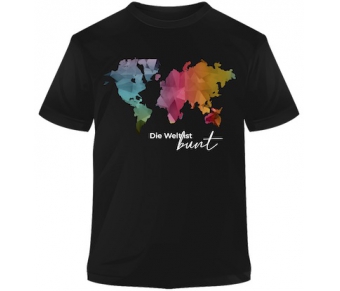 T-Shirt schwarz Promodoro Aufdruck Welt bunt matt